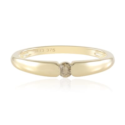 Cavill - Gouden ring dames 9K geel goud - I2 Champagne diamant 0,096 ct - Ronde briljant 3 mm - Elegante bezel zetting - Luxe ring maat 17-20