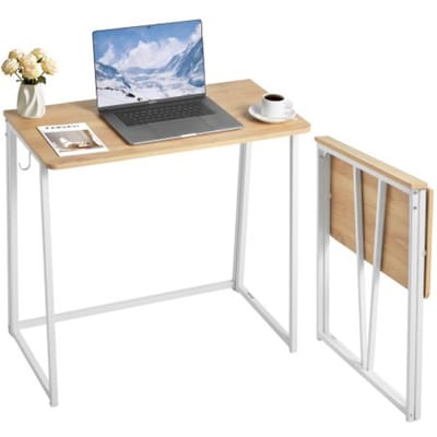 VEVOR klein opvouwbaar bureau, opvouwbaar bureau 80 x 48 cm (tafelblad), ruimtebesparend computerbureau met opberghaken, kantoorbureau met een draagvermogen van 68 kg, eikenhout voor compacte ruimtes, thuiskantoor