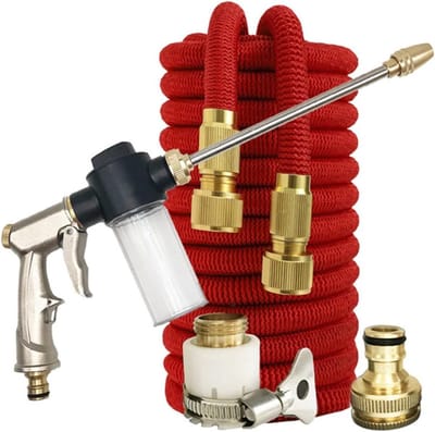 Tuinslang - Waterleiding - Tuin sproeien - Dubbele metalen connector - 50FT-15M - Rood