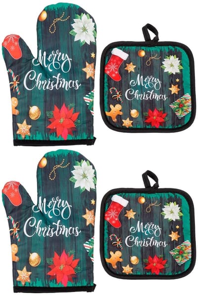 Solidchoice - Dailygoody - Ovenwanten - Hittebestendig - Antislip - Groen - Kerstdecoratie - Perfect voor bakken en koken - 2 sets