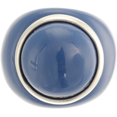 Behave - Ring - Blauwe kunststof ring met zilverkleurige omlijsting - Vintage, Retro - Nikkelvrij