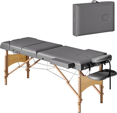 HOMCOM Massagetafel - Synthetische bekleding, Beukenhout - 215x60x89 cm - Grijs