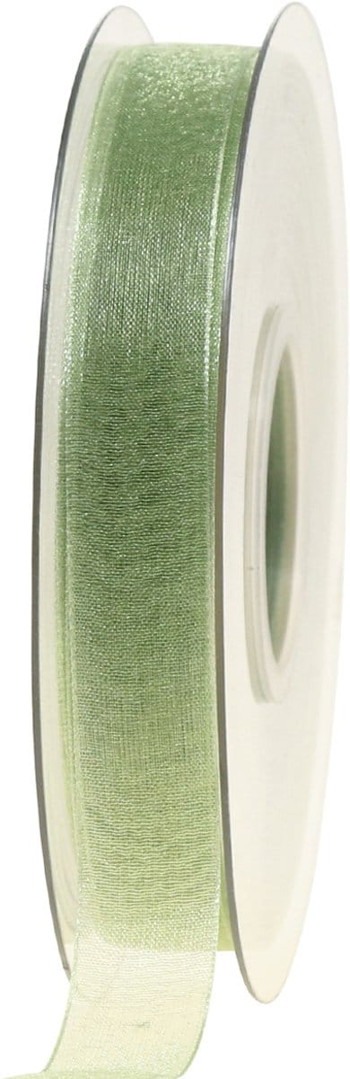 Organza lint groen cadeaulint zelfkant limoengroen 15mm 50m