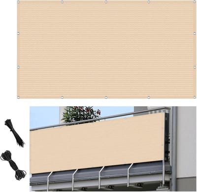 Tuinhek 170 x 980 cm Bescherming Tegen Inkijken en Wind Schutting Windscherm Net Stof met Koord Voor Outdoor, Creme Kleur