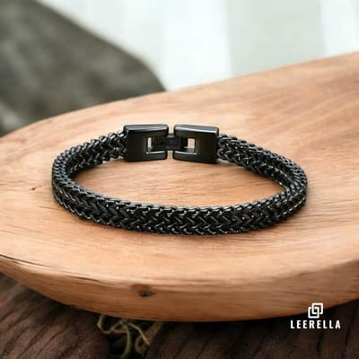 Leerella Vergulde RVS Armband – Zwart 21 cm – Unisex – 6mm Breed – Tijdloos Cadeau voor Elke Gelegenheid