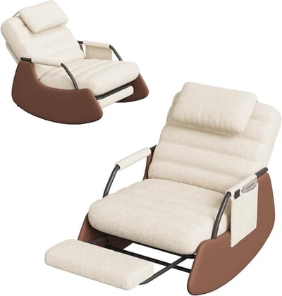 Schommelstoel met Voetensteun - Relaxstoel Leesstoel - Ontspannen in de Woonkamer - 3-voudig Verstelbare Rugleuning - 67x91.5x92 cm - Beige