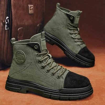Herenlaarzen Ademend Canvas Casual Laars Mode Hoge Top Sneakers voor Heren Veters Enkellaarsjes Platform Cowboylaarzen Botas 41 gray