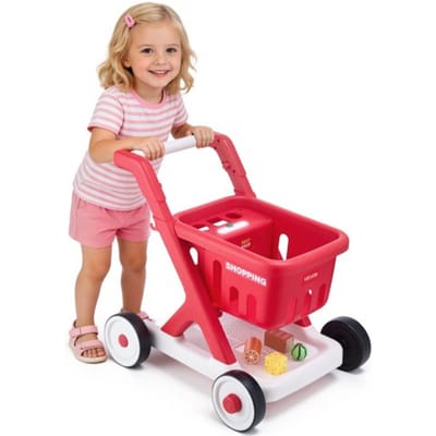 VEVOR Kinderwinkelwagen, supermarktspeelgoed met speelgoedvoedselaccessoires en wielen, in hoogte verstelbaar PP-winkelaccessoire met licht en geluid, winkelspelletjes voor kinderen vanaf 2 jaar
