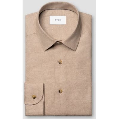 Eton Overhemd Solid Color Double-Twisted Yarn Cotton Flanel Beige / male