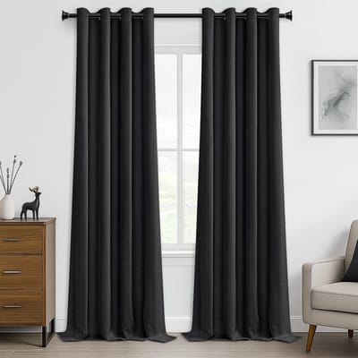 ondoorzichtige gordijnen thermisch gordijn met oogjes verduisterende gordijn ooggordijn kort modern 300 x 140 cm (h x b), zwart, set van 2 stuks voor hotels kantoren woonkamer slaapkamer kinde