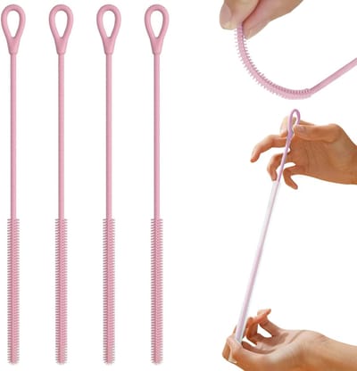 Herbruikbare Siliconen Rietjes met 4 Schoonmaakborstels, Extra Lang en Antislip, Perfect voor Flessen en Tubes (Roze)