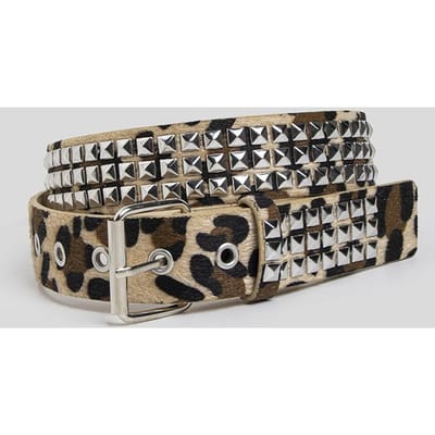 Trendy Damesriem met Paardenhaar en Studs, Luipaardprint - Niche Verfijnde en Edgy Luipaardprint Kunstbont Riem 100cm 3.2cm gray