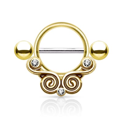 Tepelpiercing swirl met steentjes 1.6x10 - goud - LMPiercings