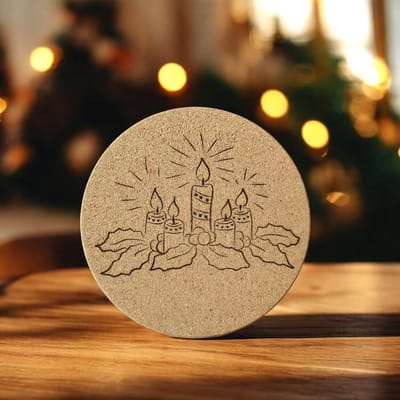 Baardmans Creaties - Pannen-onderzetter kurk rond 17 cm 'Kerst kaarsen'