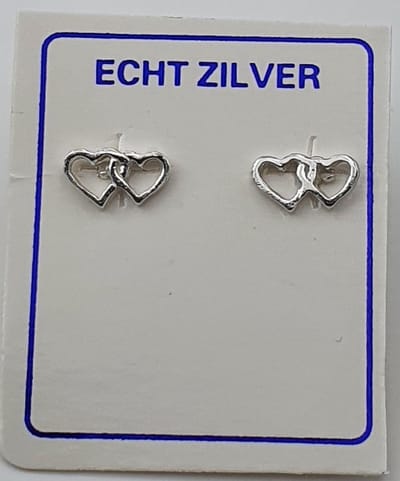 Zilveren oorknopjes met dubbel open hartje