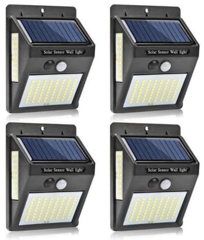 EXCITAT Buitenzonnelampen - LED-zonnebeveiligingslampen - met bewegingssensor - IP44 waterdicht - voor terras, tuin, garage, voordeur - 4-pack