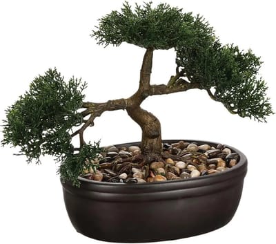 Atmosphera Kunstplant Bonsai boompje - 23 cm - in keramische - nepplant - boom - Bonsaiboompjes