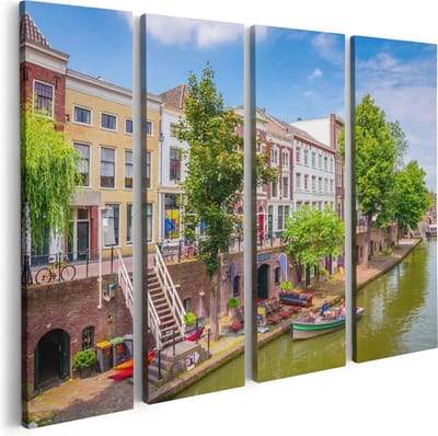Artaza Canvas Schilderij Vierluik Huisjes Aan De Oudegracht In Utrecht - 80x60 - Foto Op Canvas - Canvas Print