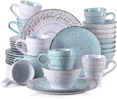 Serviesset 8 persoons Blauw - Dinerborden, 32 delig en Wit/blauw Keramisch - Voor Diner, Keuken, Dagelijks Gebruik en Ontbijt