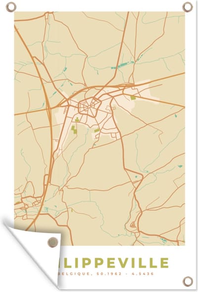 Muurdecoratie Stadskaart - Plattegrond - Philippeville - Vintage - Kaart - 120x180 cm - Tuinposter - Tuindoek