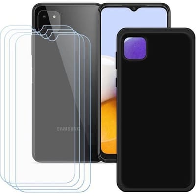 Beschermhoes - FZ - Samsung Galaxy A22 5G - Zwart - TPU Siliconen - 4 Gehard glas zwart