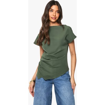 boohoo Dames Geweven gerafeld zij-split top | Olive | Maat: 6