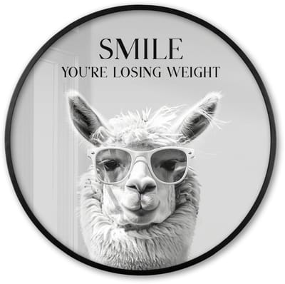 Poster in lijst Rond - Fotolijst 60x60 cm - Posters - Quotes - Lama - Smile - Spreuken - Grijs - Ronde posterlijst zwart - Decoratie - Wanddecoratie woonkamer - Muurdecoratie slaapkamer