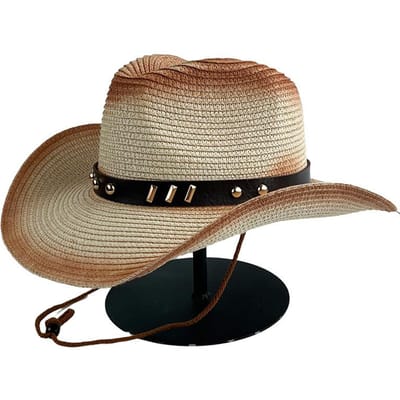 Gespoten Denim Strohoed Winddicht Riem Accessoires Western Cowboyhoed Buiten Kust Zonbescherming Strandhoed M（56-58cm） beige