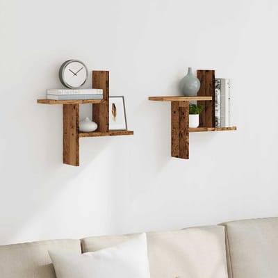 vidaXL - Wandschappen - 2 - st - 38x12x38 - cm - bewerkt - hout - oud - houtkleurig