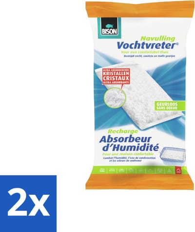 Bison - Original - Vochtvreter - Navulzak - 1 KG - 1 Stuk - Geurloos - Voordeelverpakking - 2 stuks