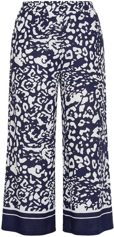 Ulla Popken - Dames - Instapbroek dierenprint wijde pijp elastische tailleband - Marine - Maat 42+