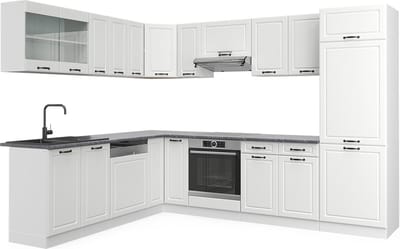 Vicco Hoekkeuken R-Line, Wit Landhuis/Wit, 287 x 227 cm, WB Antraciet