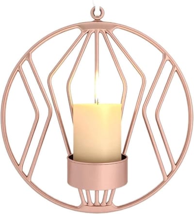 Wandgemonteerde decoratieve kandelaar voor slaapkamer, decoratie, ronde metalen kandelaar voor woonkamer en eetkamer (gouden roos)