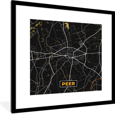 Fotolijst incl. Poster - Stadskaart - Peer - Plattegrond - Goud - Kaart - 40x40 cm - Posterlijst