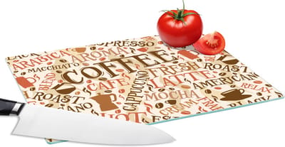 Glazen Snijplank - 28x20 - Koffie - Vintage - Patroon - Snijplanken Glas