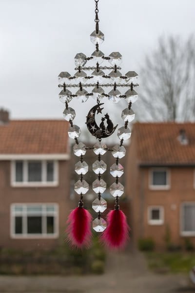 Raamhanger - Kristal - Halve Maan met Katten - Made with Crystals from Swarovski