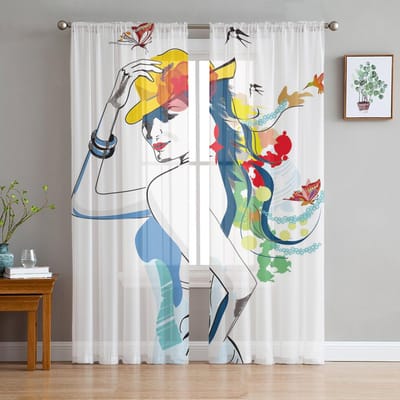 Mode Meisje Kleurrijke Tule Gordijnen Voor Woonkamer Huis Decoratie Raamgordijn Keuken Doorzichtig Voile Gordijn 135W x 114H(cm) white