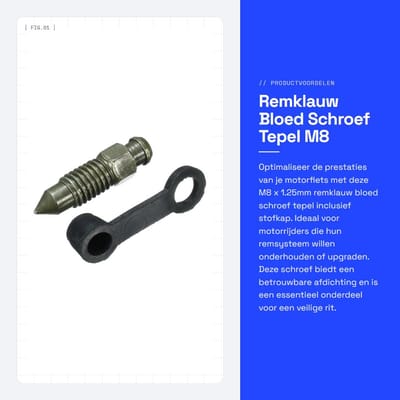 Dailygoods- Remklauw Bloed Schroef - M8 x 1.25mm - Stofkap - Motorfiets - Professionele Installatie - Lengte 30,5 mm - Bloedschroef