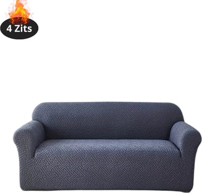 Livano Bankhoes - Bankbeschermer - Stretch - Sofa Cover - Effen - Donkergrijs - 4 Zits