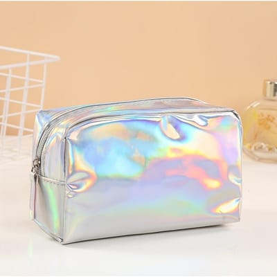 1 trousse de toilette laser couleur pure, sac de rangement portable pour articles de toilette de voyage, sac de rangement de voyage étanche de grande capacité, adapté aux voyages et aux hôtels argenté