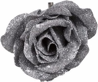 Cosy & Trendy kersthanger - 1x - bloem - op clip - zilver - 9 cm - Kerstboomversiering