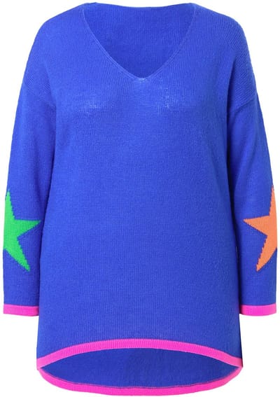 Angel of Style - Dames - Trui Loose Fit neonkleurige ster op de achterkant - Noorderlichtblauw - Maat 42+