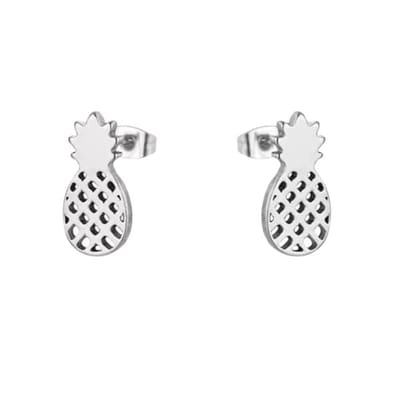 Aramat Jewels | Oorbellen | RVS Ananas Oorbellen Diverse Kleuren 10mm - Zomerse Pineapple Studs | Zilverkleur | |5mm | Staal | Kinderen, Volwassenen | Verkleurd niet
