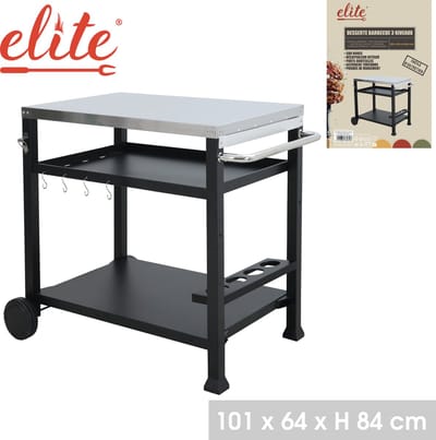 “ELITE” BBQ-dressoir met 3 niveaus van staal en 2 wielen – 101 × 64 × H84 cm Keukentrolleys