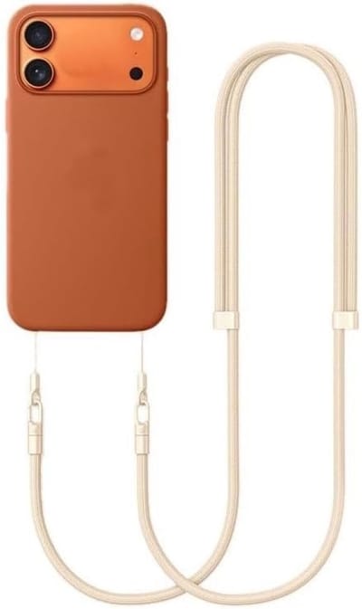 Ynkkvre -Verstelbare Telefoon Lanyard Halskoord – Universele Handytas voor Smartphone – Gevlochten Polyester – Inclusief Kat-Hangers & Patch – Licht Camelkleur