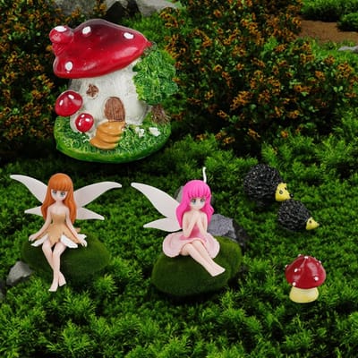 Miniatuur Tuinaccessoires voor Feeën, 7 Stuks met Egel, Paddenstoelen en Bloemen voor Poppenhuis Decoratie