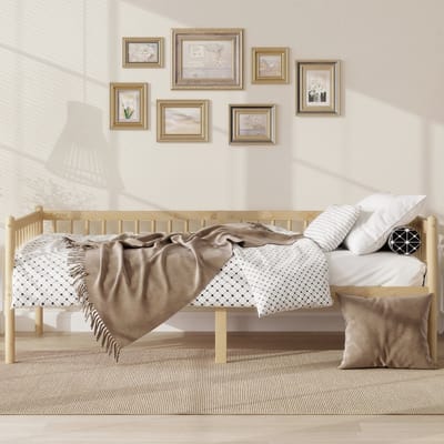 Pine Houten Bedbank - Slaapbank 90x200 - Naturel - 3 Zijden Veiligheidsrek - Opbergruimte