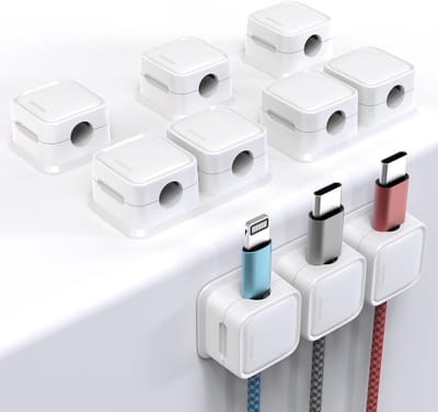 Kabelorganizer 6-pack met 10 slots voor kabelbeheer - Magnetische clips voor oplaadkabels - Draadladers voor bureau, nachtkastje en keuken