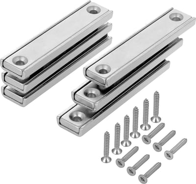 Rechthoekige Magneten Vastschroeven - 6cm Lengte - 30kg Houdkracht - Gereedschaphouder met Gaatjes - Extra Sterke Industriële Magneet - 12 Schroeven