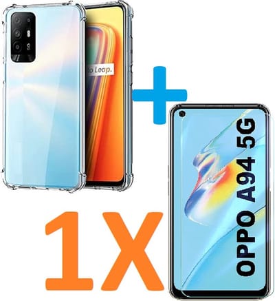 Anti-Shock transparant hoesje silicone met 1 Pack Tempered glas Screen Protector Geschikt voor: Oppo A94 5g